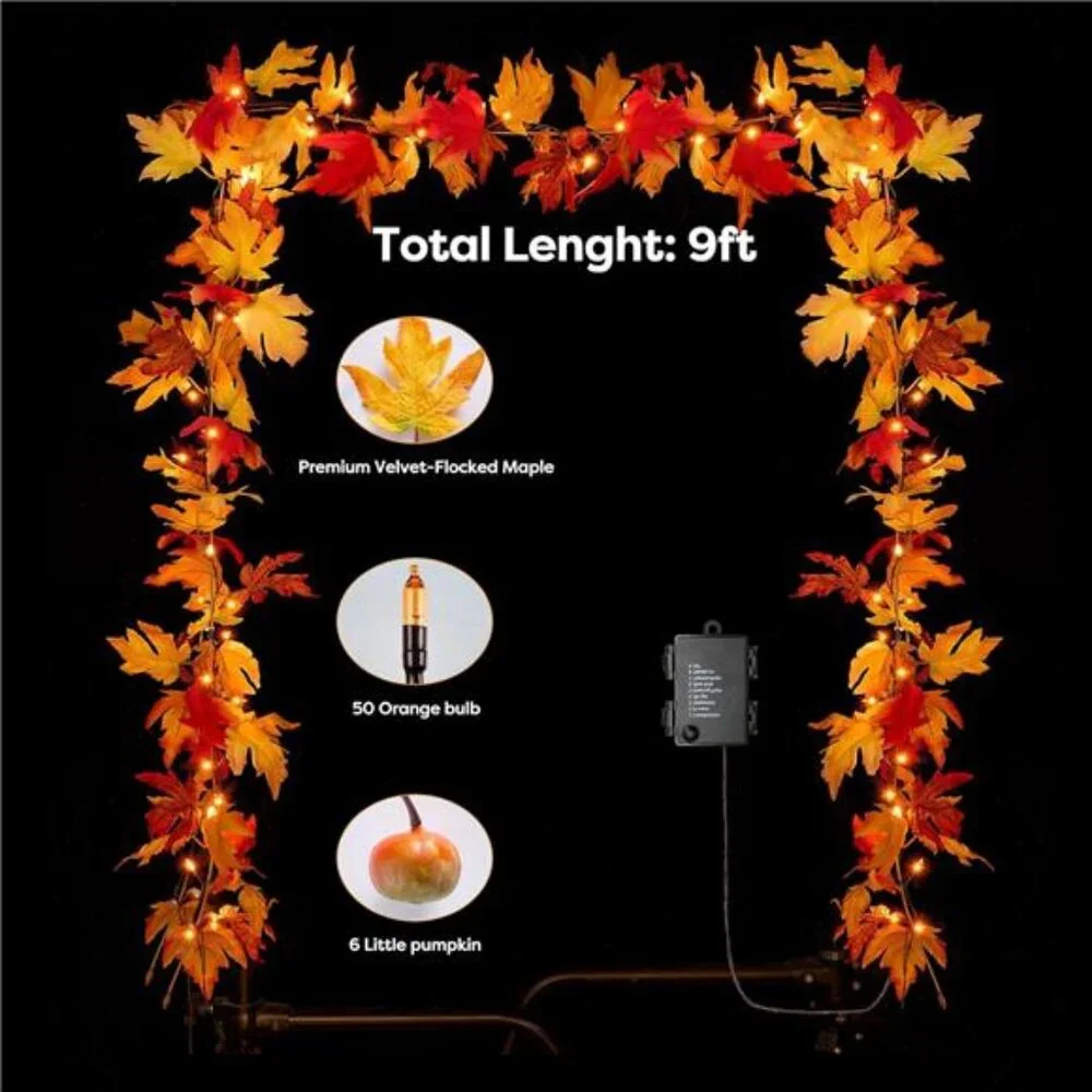 Fall Decorations for Home 9 FT Battery Operated Fall Garland with Lights